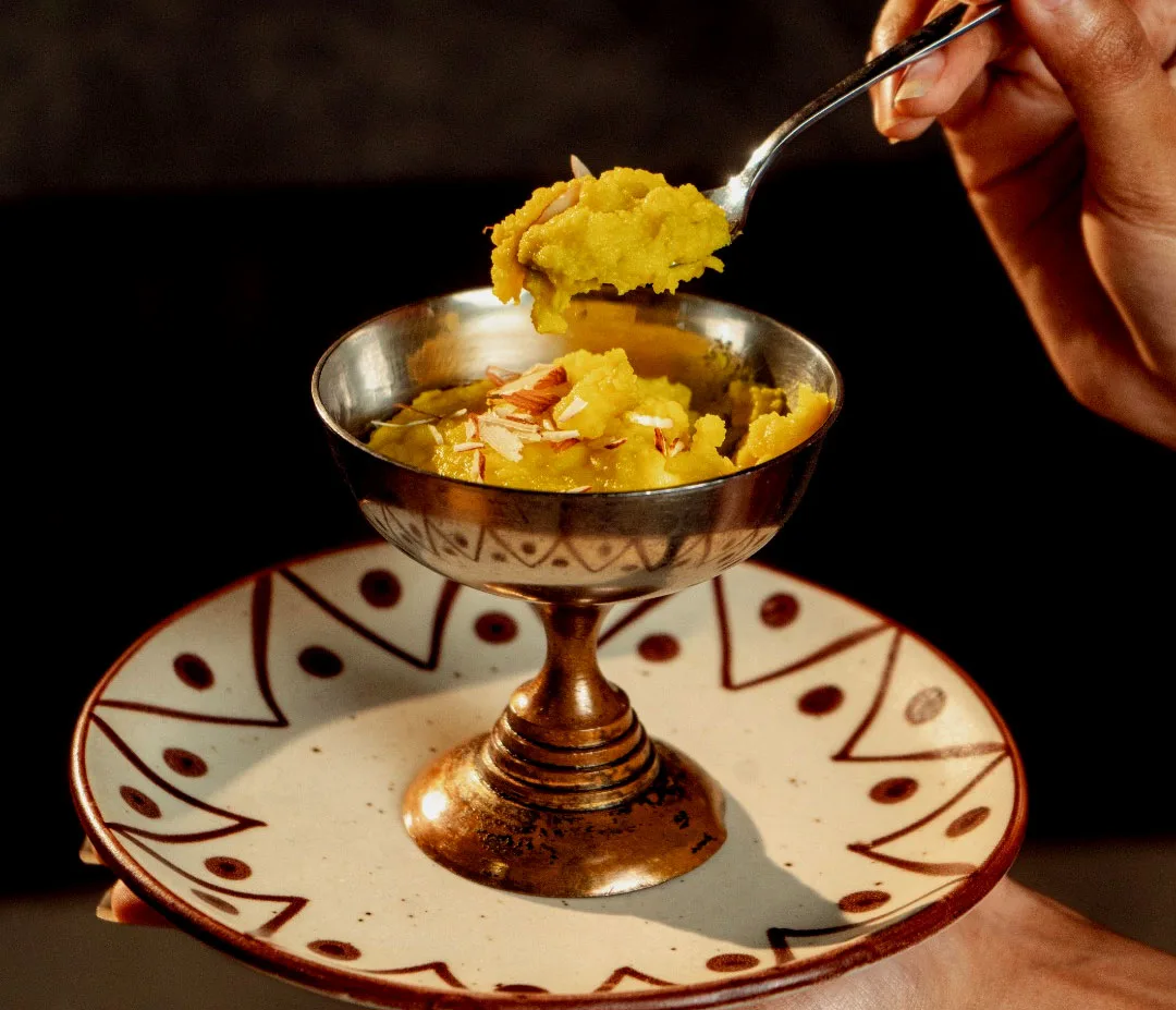 Authentic Rajasthani Badam Halwa traditional sweet made with almonds, ghee and saffron