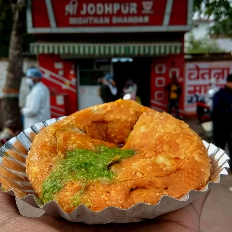 Rajasthani Pyaaz Kachori served on a plate, traditional Indian snack with spicy onion filling